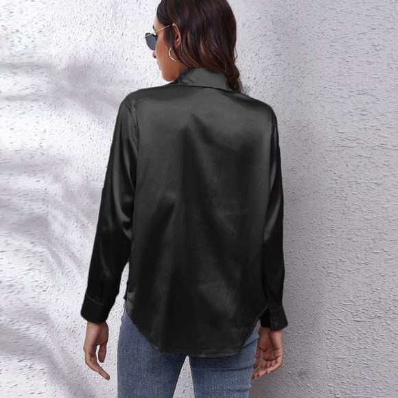 Black Collared Neck Buttoned Long Sleeve Shirt - Picture 3 of 5